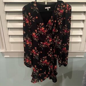 black floral wrap dress